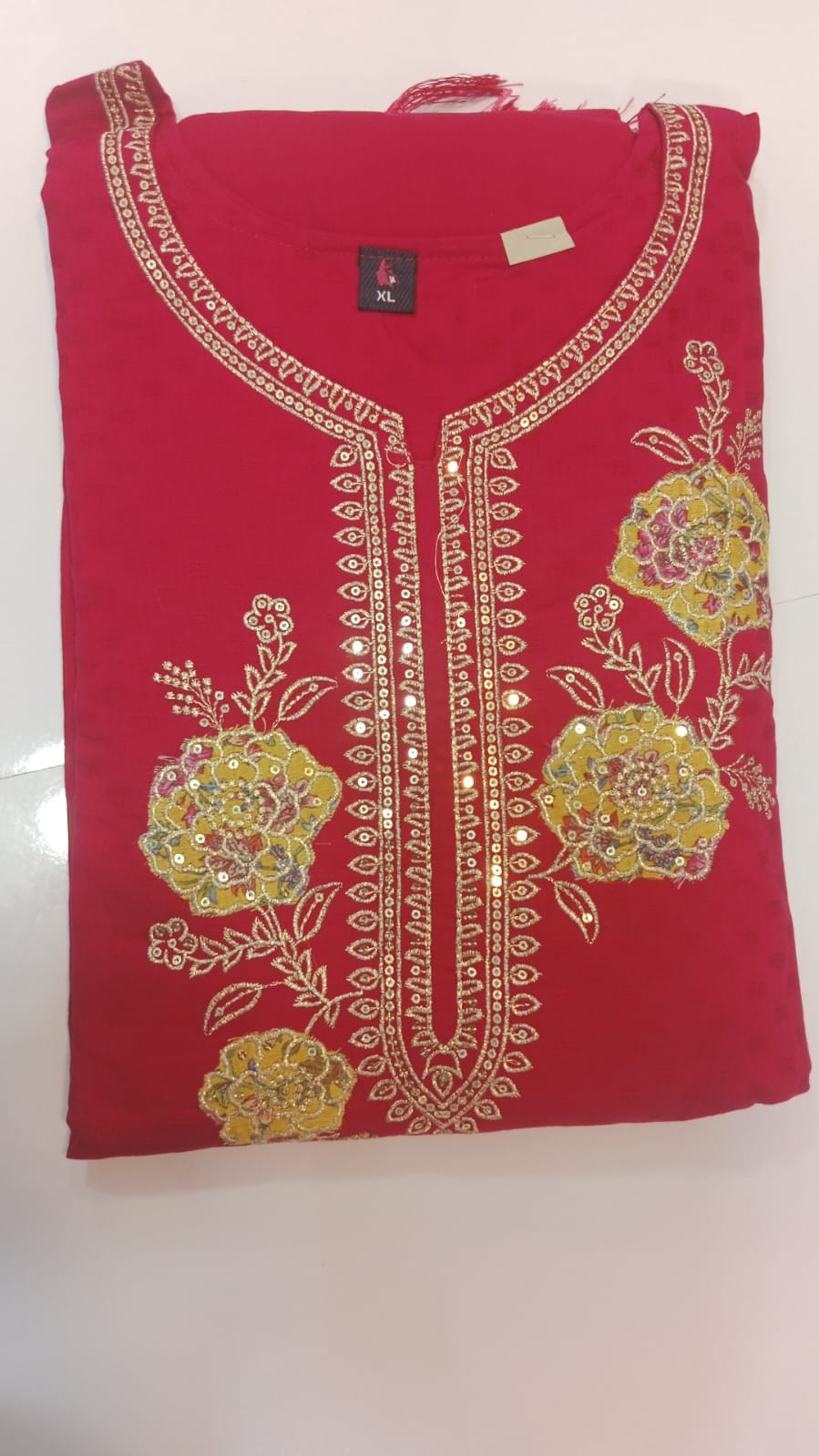 Women’s 3 Piece Malmal Cotton Kurta Set | Embroidered Kurta, Trouser & Dupatta | Red