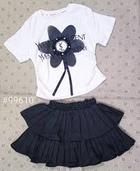 girl dress 3D flower applique t-shirts in black or white
