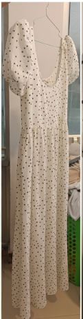 white polka-dot puff sleeve V-neck maxi dress