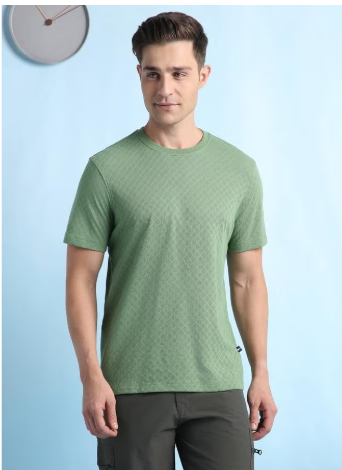 Men's Green Cotton Blend Striped Regular Fit T-Shirt