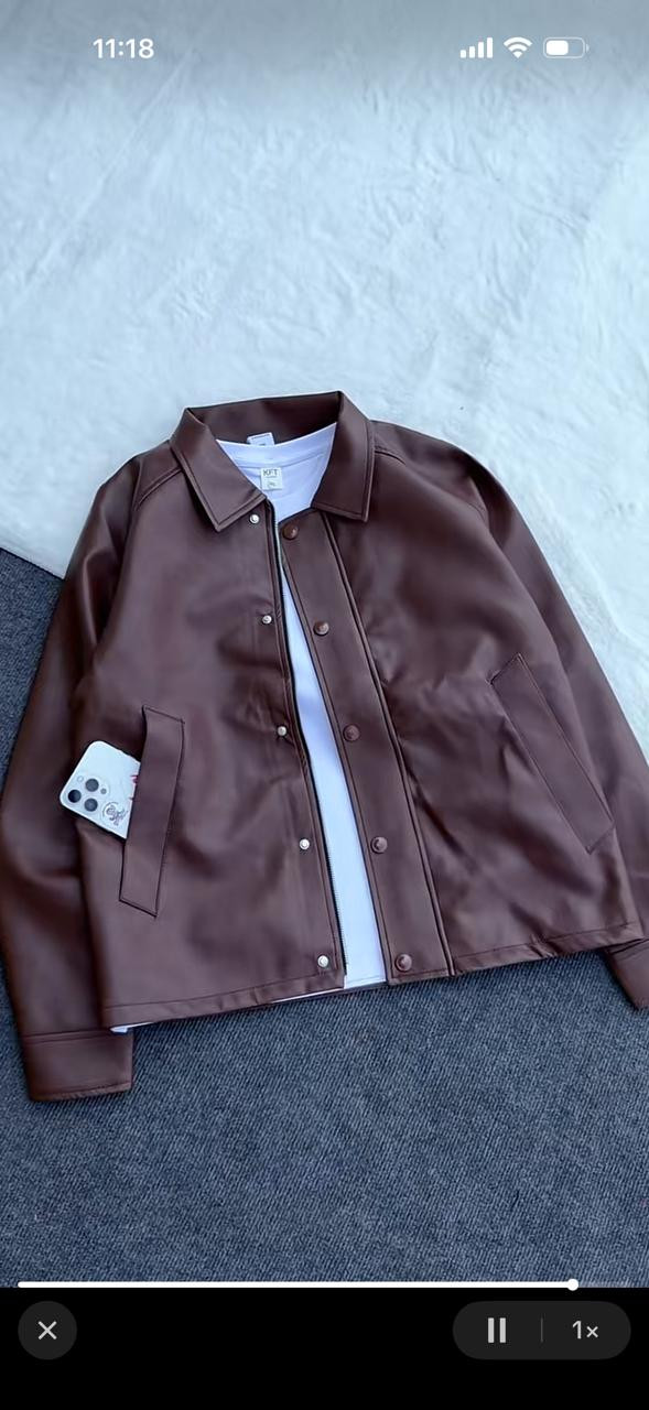 Faux Leather Shirt Jacket