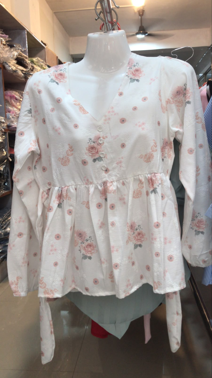 Floral Print Long Sleeve Button-Down Peplum Blouse