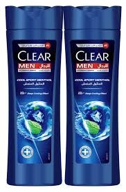 Clear Men Cool Sport Menthol Anti-Dandruff Shampoo featuring a mint leaf graphic and a price label.
