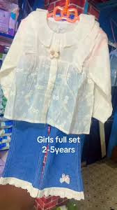 Girl's 2-Piece Lace Collar Shirt and Denim Pants Set
