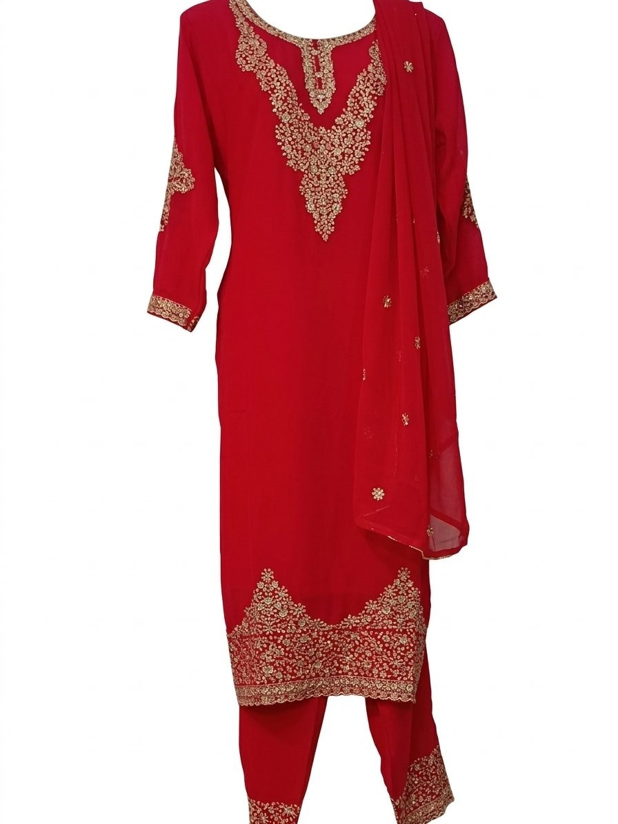 red Pakistani or Kashmiri salwar suit set