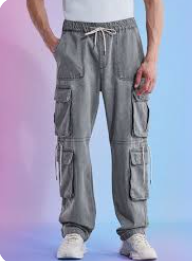 grill's elastic waist drawstring denim cargo pants.