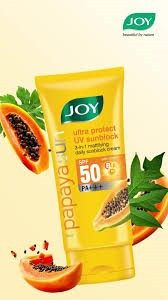 Joy Papaya Ultra Protect UV Sunblock 3-in-1 Mattifying Daily Sunblock Cream with SPF 50 PA+++ and vitamins B, C, and E.
