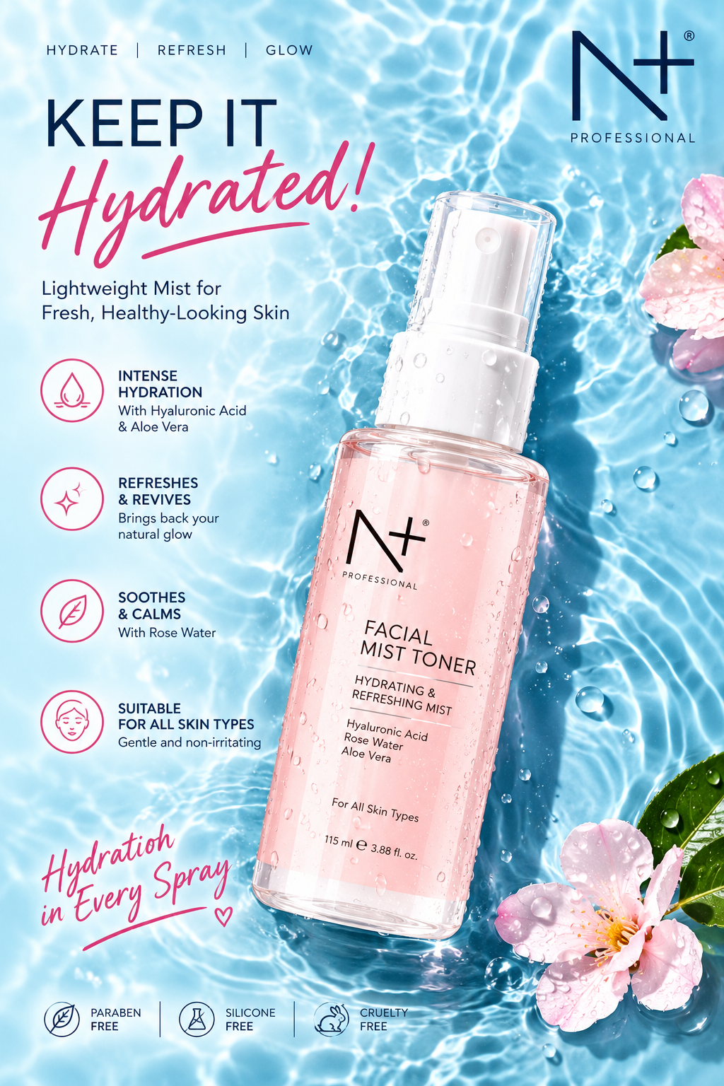 N+ Professional Facial Mist Toner – Hydrating & Refreshing Skin Mist