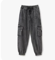 grill's elastic waist drawstring denim cargo pants.