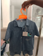 Children's Denim Short-Sleeve Shirt and Shorts Co-Ord Set.