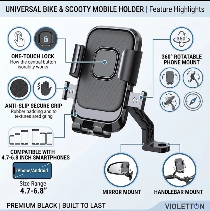 XY-088 Universal Adjustable Bike & Motorcycle Phone Holder,
