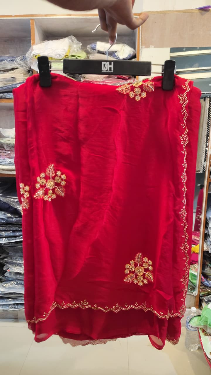 Pure Chiffon Hand Embroidery Saree (often styled as a Satin Chiffon or Soft Rangoli Saree