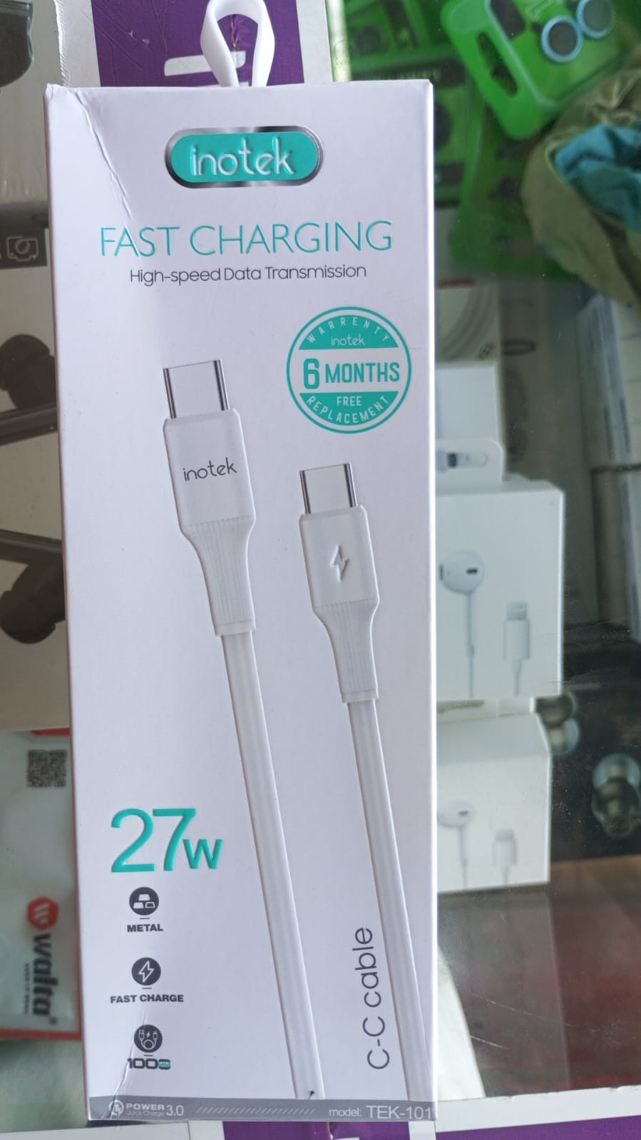 Inotek 27W Type-C to Type-C fast charging data cable, model TEK-101.