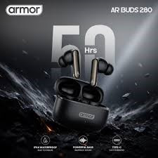 Armor AR Buds 280 Wireless Earbuds with Smart ENC, 50H Playtime, High Bass Sound, Type-C Fast Charging, IPX4 Water Resistance, Free Silicone Case, Bluetooth Earbuds