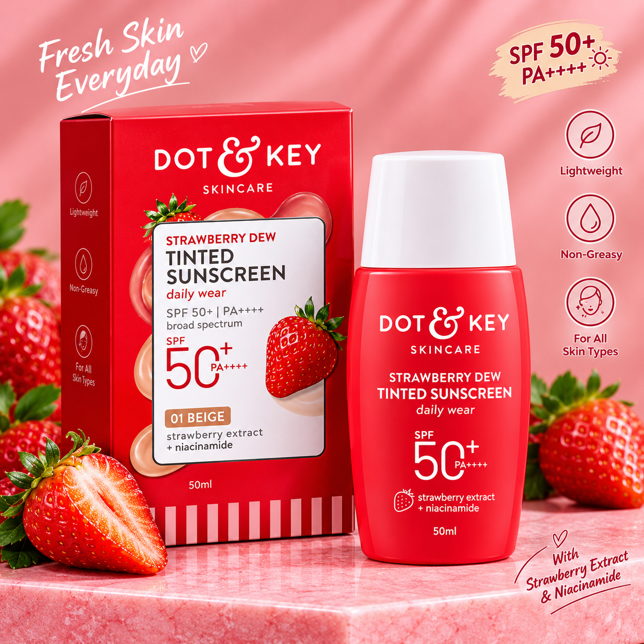 Dot & Key Strawberry Dew Tinted Sunscreen – Radiant Finish Sun Protection