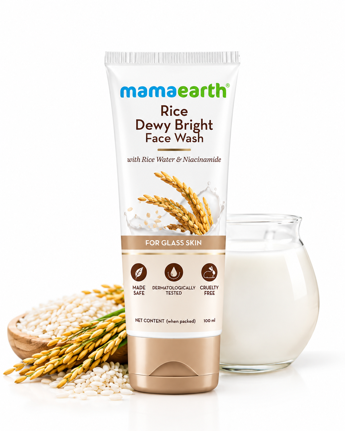 Mamaearth Rice Dewy Bright Face Wash with Rice Water & Niacinamide for Glass Skin.