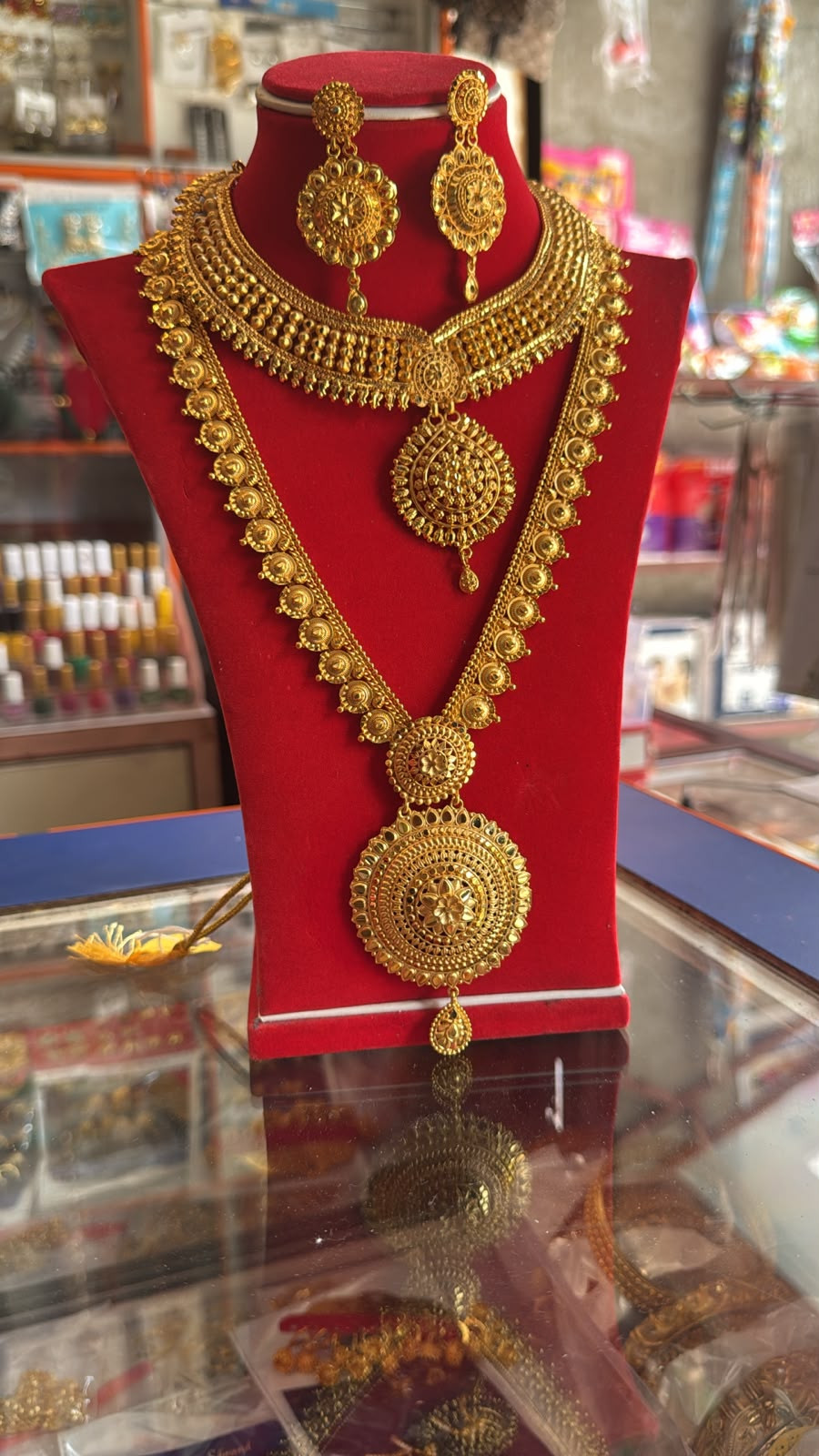 Rani Haar Combo Set Gold Plated Long Rani Haar With Mini Haar Necklace ,Earring  Rani Haar Set For Women Bridal Combo Jewelry Set for Women Bridal Combo Jewelry Set for Women | Nepali Dulahi Wedding J