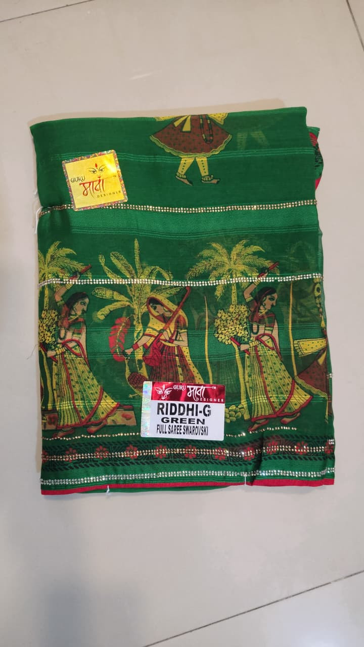 Guru Mata Designer: Riddhi-G Green Full Saree Swarovski.