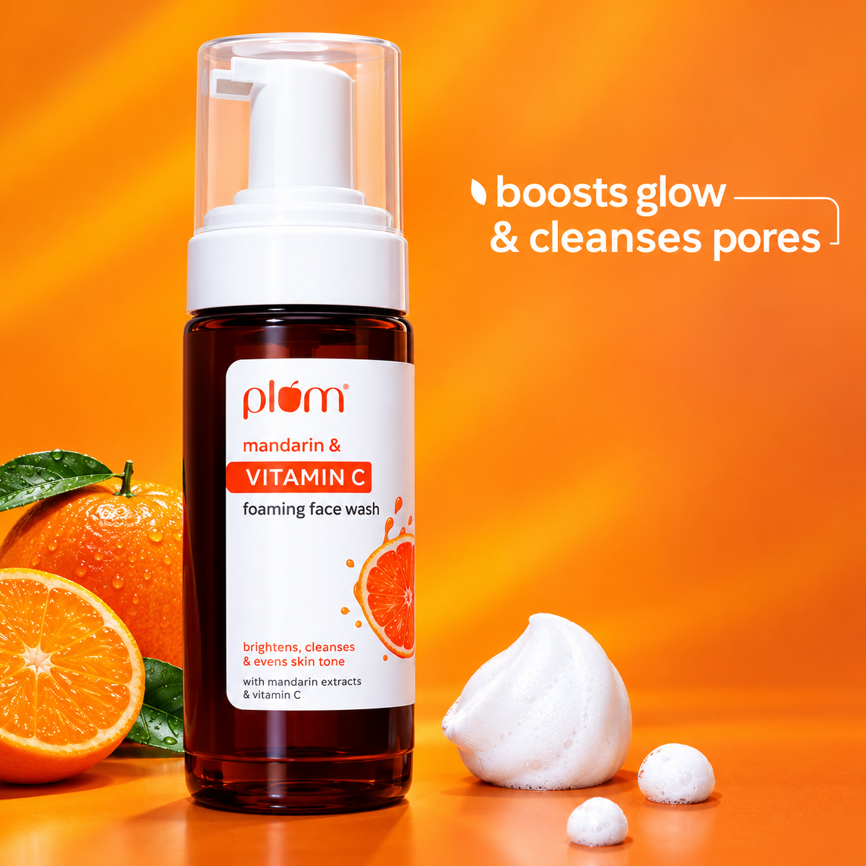 Plum Vitamin C Foaming Face Wash with Mandarin | For Glowing Skin | For Gentle Cleansing | For Hyperpigmentation & Dull Skin | Sulphate-Free